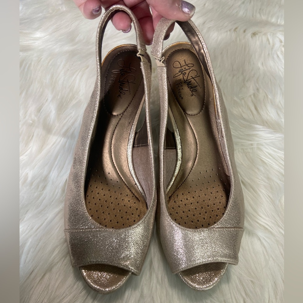 Gold Metallic Peep-Toe Heels